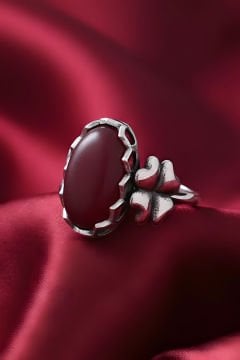 Yonca Model Akik Taşlı El İşi Gümüş Yüzük