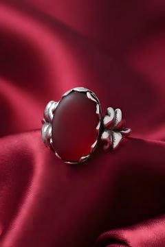 Yonca Model Akik Taşlı El İşi Gümüş Yüzük