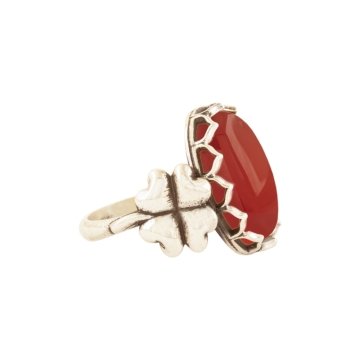 Yonca Model Akik Taşlı El İşi Gümüş Yüzük