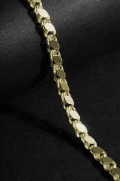 Pullu Model Gümüş 4,35 mm Genişlik Bileklik 18 Cm - Altın Rengi