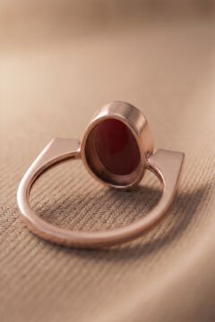 Geometrik Tasarım Mercan Taşlı Kadın Gümüş Yüzük 15 - Rose Rengi