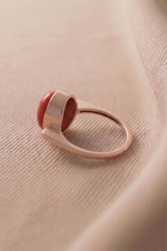 Geometrik Tasarım Mercan Taşlı Kadın Gümüş Yüzük 18 - Rose Rengi
