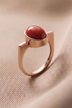 Geometrik Tasarım Mercan Taşlı Kadın Gümüş Yüzük 25 - Rose Rengi