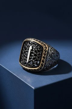 Kalem İşlemeli Elif Model Taşsız Gümüş Yüzük