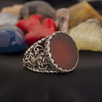 Akik Taşlı El İşi Gümüş Yüzük