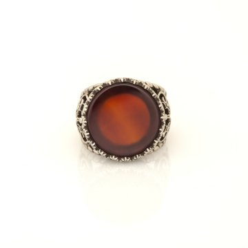 Akik Taşlı El İşi Gümüş Yüzük