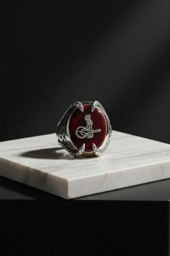 Pençe Model Akik Taş Üzeri Tuğra Gümüş Yüzük