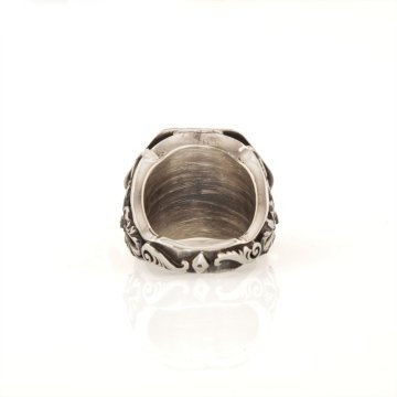 Altıgen Akik Taşı Vav Kazıma El İşi Gümüş Yüzük