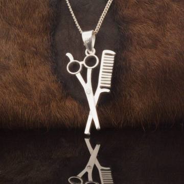 Tarak ve Makas Gümüş Kolye