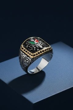 Kalem İşlemeli Devlet Arması Model Taşsız Yüzük