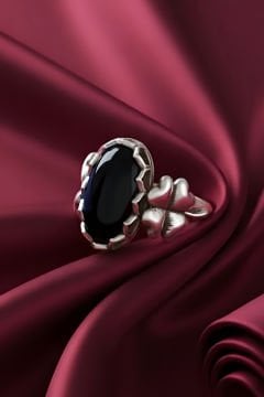 Yonca Model Oniks Taşlı El İşi Gümüş Yüzük