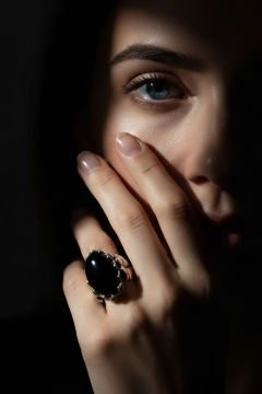 Yonca Model Oniks Taşlı El İşi Gümüş Yüzük