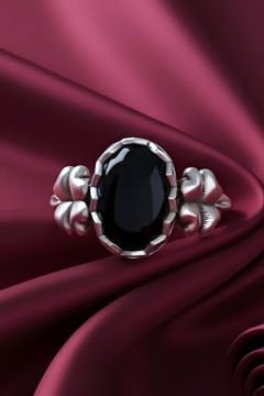 Yonca Model Oniks Taşlı El İşi Gümüş Yüzük