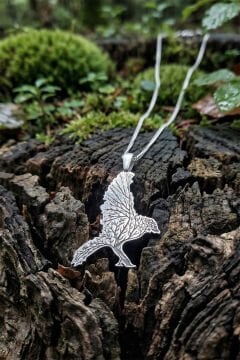 Kuzgun Model Hayat Ağacı İşlemeli Unisex Gümüş Kolye