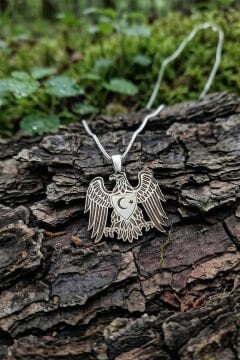 Kartal Model Ay Yıldız İşelemeli Gümüş Kolye