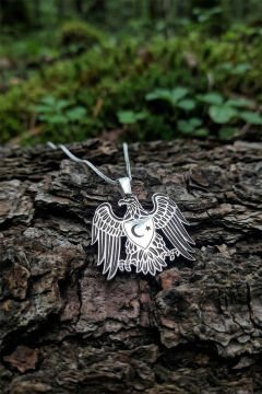 Kartal Model Ay Yıldız İşelemeli Gümüş Kolye