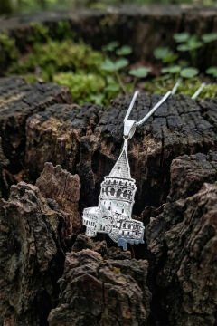 Galata Kulesi Model Gümüş Unisex Kolye