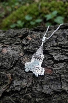 Galata Kulesi Model Gümüş Unisex Kolye
