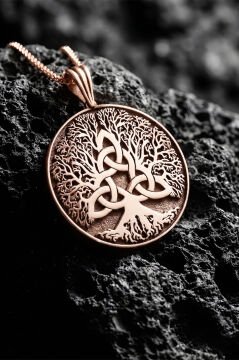 Kelt Hayat Ağacı Model Unisex Gümüş Kolye Rose Rengi