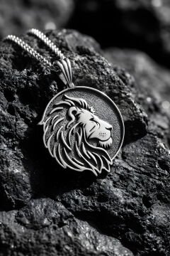 Aslan Başı Model Unisex Gümüş Kolye Gümüş Rengi