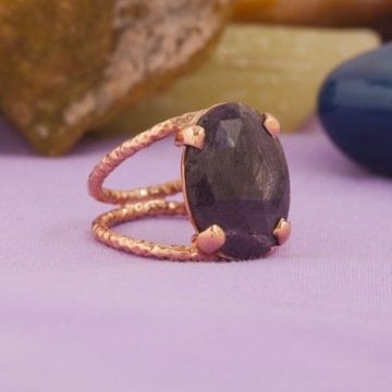 Yakut Taşlı El İşçiliği Gümüş Yüzük