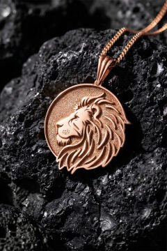 Aslan Başı Model Unisex Gümüş Kolye Rose Rengi