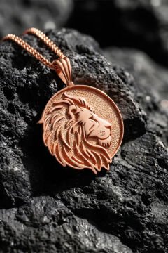 Aslan Başı Model Unisex Gümüş Kolye Rose Rengi