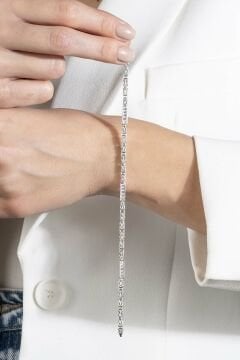 Taşlı Kare Kral Model Gümüş 3,45 mm Genişlik Bileklik