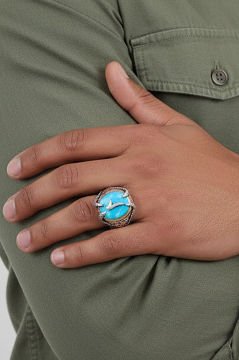 Pençe Model Firüze Taşı Üzerine Elif Gümüş Yüzük