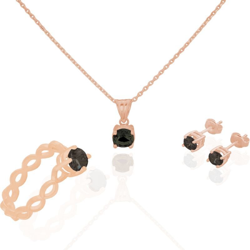 Siyah Renk Zirkon Taşlı Gümüş 3'lü Set