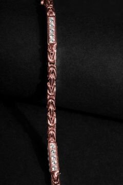 Taşlı Kare Kral Model Gümüş 3,45 mm Genişlik Bileklik 17 Cm - Rose Rengi