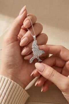 Kuzgun Model Hayat Ağacı İşlemeli Unisex Gümüş Kolye Gümüş Rengi