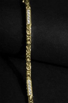Taşlı Kare Kral Model Gümüş 3,45 mm Genişlik Bileklik 18 Cm - Altın Rengi