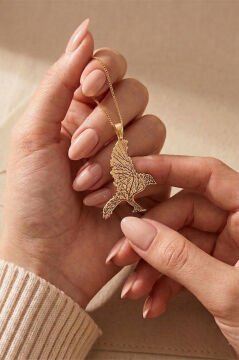 Kuzgun Model Hayat Ağacı İşlemeli Unisex Gümüş Kolye Altın Rengi