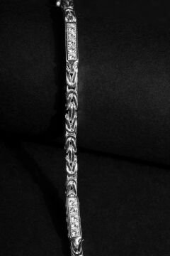Taşlı Kare Kral Model Gümüş 3,45 mm Genişlik Bileklik 18 Cm - Gümüş Rengi