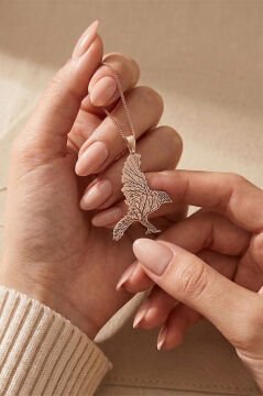 Kuzgun Model Hayat Ağacı İşlemeli Unisex Gümüş Kolye Rose Rengi