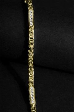 Taşlı Kare Kral Model Gümüş 3,45 mm Genişlik Bileklik 19 Cm - Altın Rengi