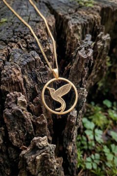 Sinek Kuşu Model Gümüş Kolye Altın Rengi