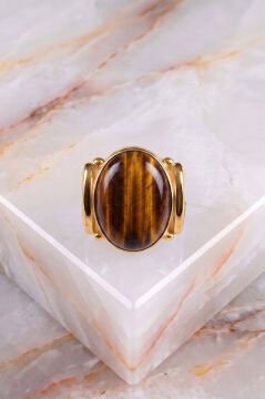 Yalın Model Kaplangözü Taşlı Sade Parlak Gümüş Erkek Yüzük 23 - Altın Rengi