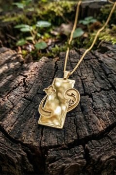 Laleli Vav Model Gümüş Unisex Kolye Altın Rengi