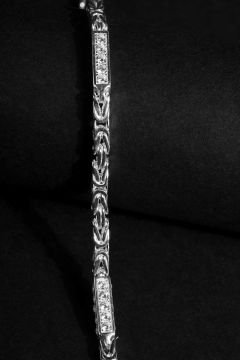 Taşlı Kare Kral Model Gümüş 3,45 mm Genişlik Bileklik 21 Cm - Gümüş Rengi