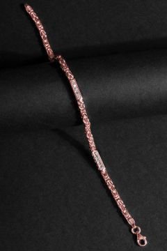 Taşlı Kare Kral Model Gümüş 3,45 mm Genişlik Bileklik 21 Cm - Rose Rengi