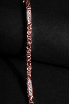 Taşlı Kare Kral Model Gümüş 3,45 mm Genişlik Bileklik 21 Cm - Rose Rengi