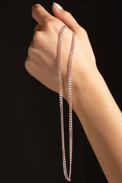 Gurmet Model Gümüş Zincir 3,75 mm Genişlik 60 Cm - Rose Rengi