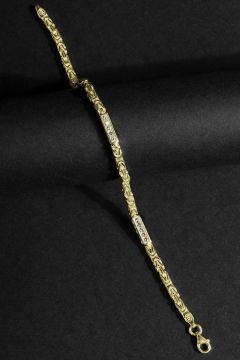 Taşlı Kare Kral Model Gümüş 3,45 mm Genişlik Bileklik 22 Cm - Altın Rengi