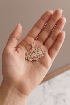 Kişiye Özel İsim İşlemeli Gravür Desen İşlemeli Gümüş Kolye Rose Rengi