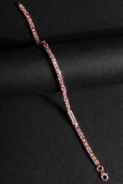 Taşlı Kare Kral Model Gümüş 3,45 mm Genişlik Bileklik 22 Cm - Rose Rengi