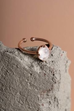 Doğal Ay Taşı Taşlı Minimal Gümüş Ayarlanabilir Kadın Yüzük Rose Rengi - 18