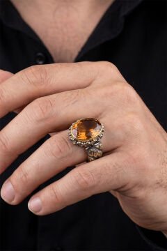 Siyah Rodyum ve Altın Kaplama Premium Seri Zultanit Taşlı Gümüş Yüzük
