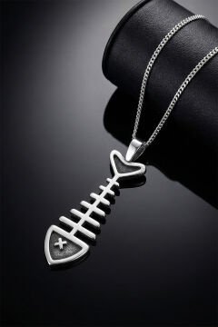 Balık Kılçığı Model Unisex Gümüş Kolye